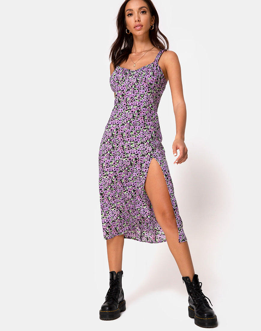 Lilac Purple Floral Midi Dress | Jova ...